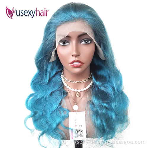 Body wave virgin brazilian hair blue lace frontal wigs transparent hd lace wigs human hair full lace front wigs for black women